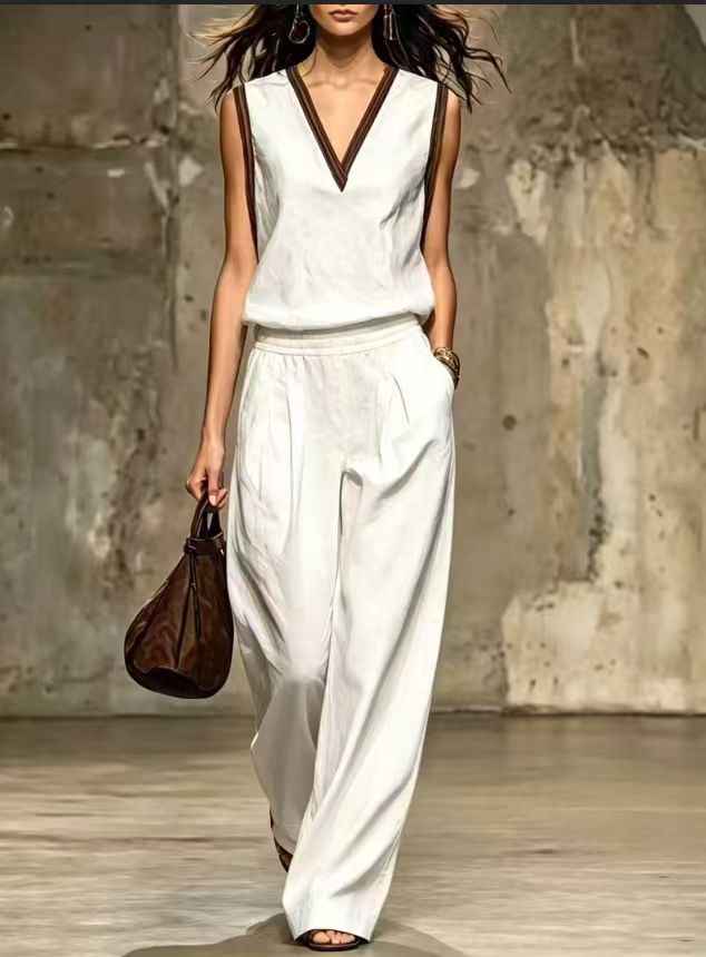 Linen Pant Wide - Setelan 2 Potong Tanpa Lengan dengan