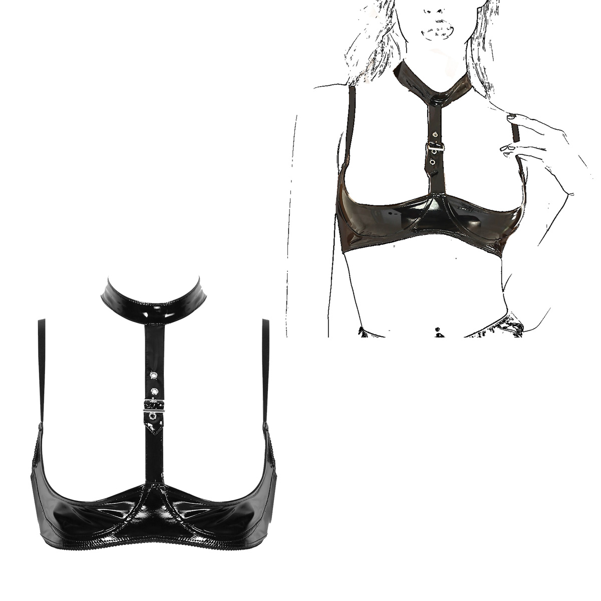 Set Lingerie Kulit Paten Wanit - Bralette Triangle Set ulasan dan harga