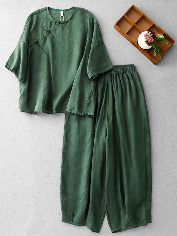 Setelan Wanita Gaya Zen Cina B - Linen Pant Wide ulasan dan harga