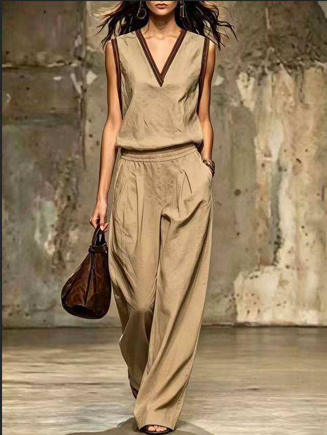 Setelan 2 Potong Tanpa Lengan  - Linen Pant Wide ulasan dan harga
