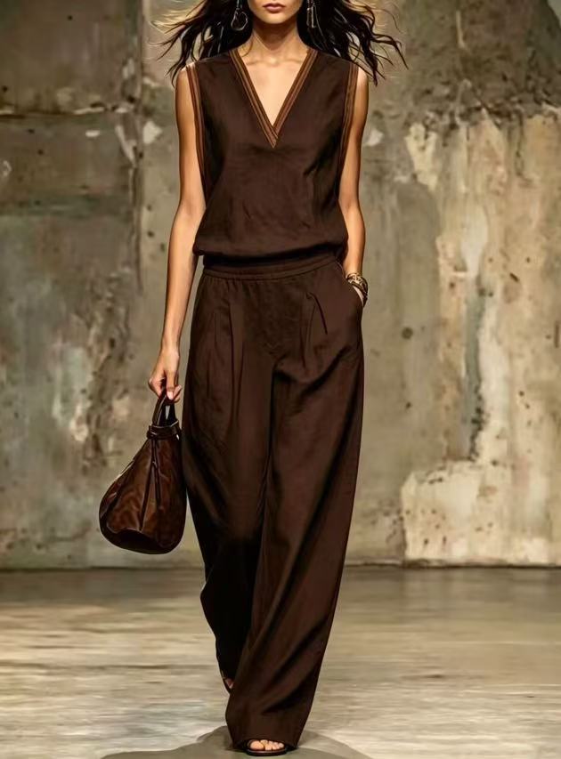 Setelan 2 Potong Tanpa Lengan  - Linen Pant Wide ulasan dan harga