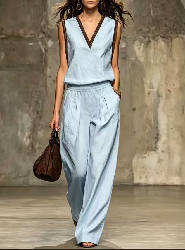 Setelan 2 Potong Tanpa Lengan  - Linen Pant Wide ulasan dan harga