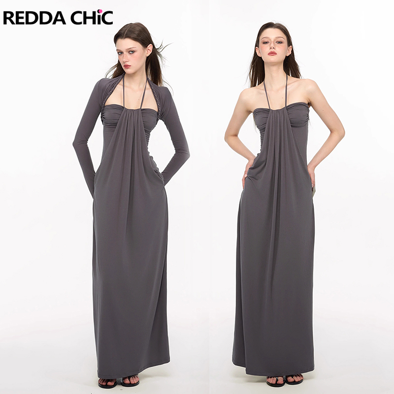 REDDACHiC Set Gaun Rajut Elega - Maxi Dress Halter ulasan dan harga