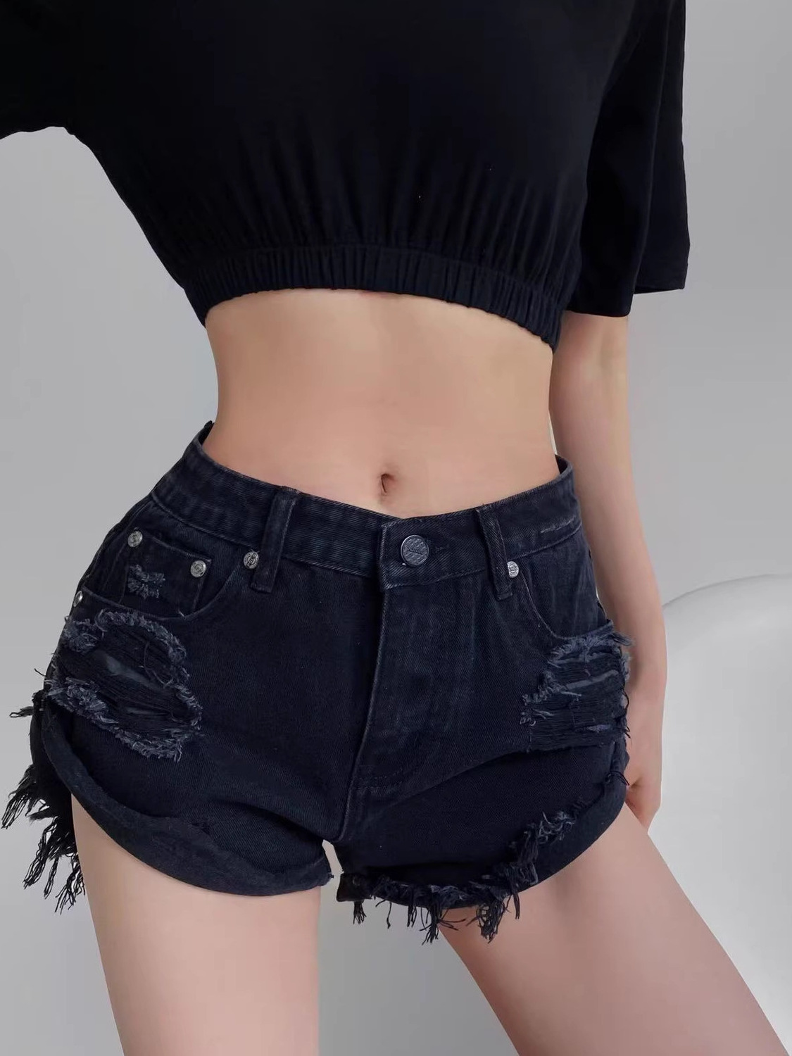 Celana Pendek Denim Wanita Pin - Shorts Denim Frayed ulasan dan harga