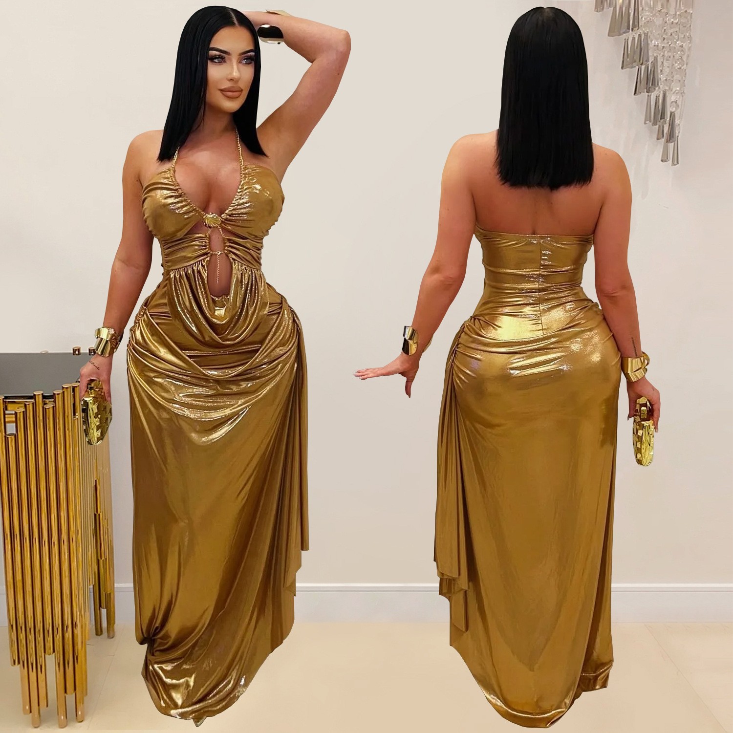 Gaun Pesta Pernikahan Gaun Mal - Maxi Dress Halter ulasan dan harga