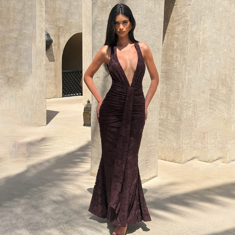 Gaun Wanita Seksi dengan Belah - Linen Dress Wrap ulasan dan harga